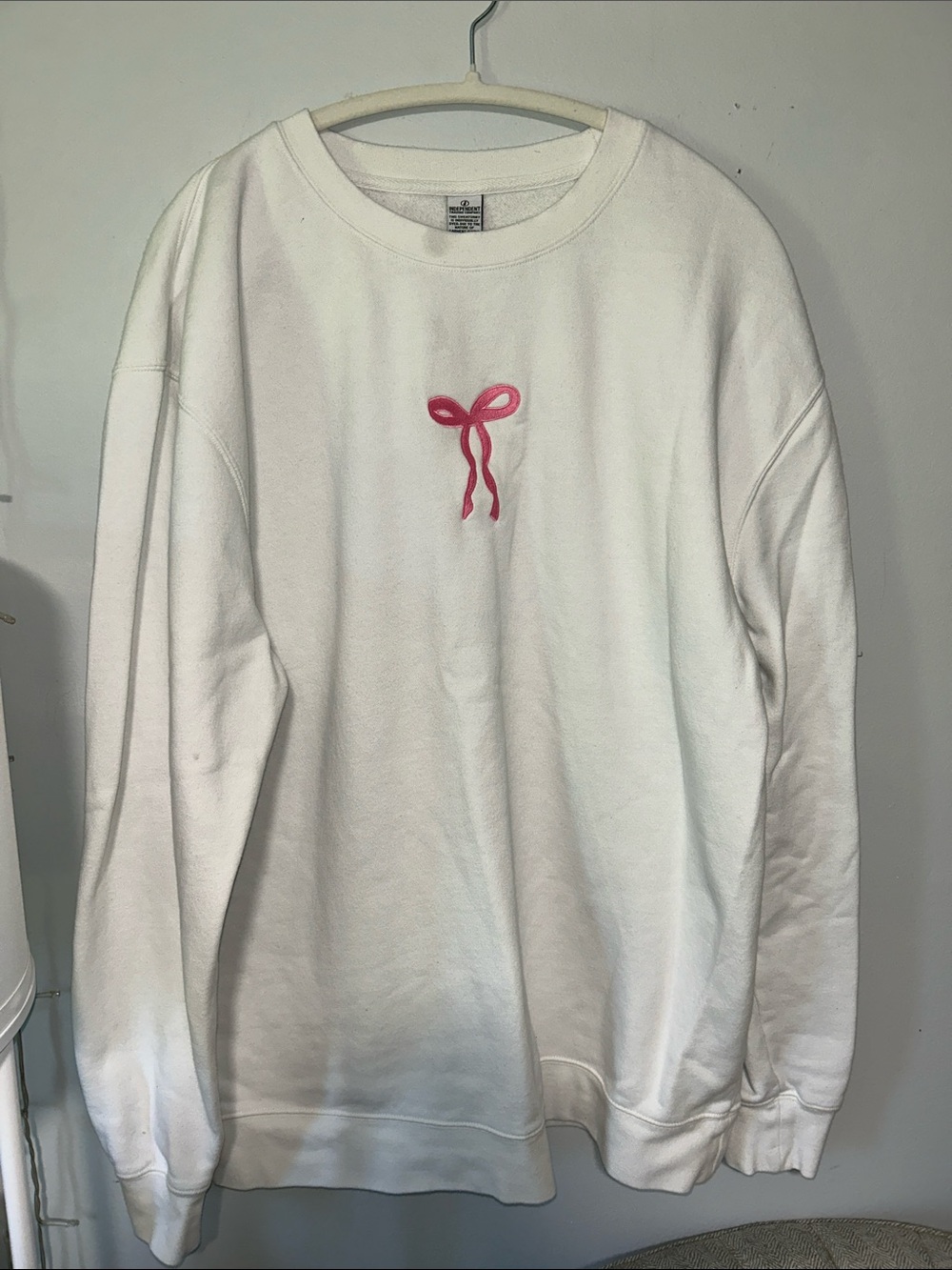Happiness Project White Crewneck Bow Mental Health Sweatshirt